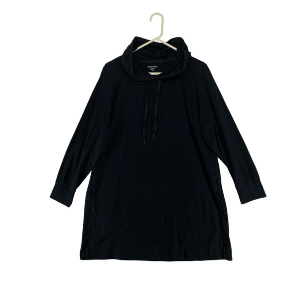Eileen Fisher Sweater Tunic Dress Women’s Sz Large Black Hoodie Organic Cotton - Picture 1 of 8